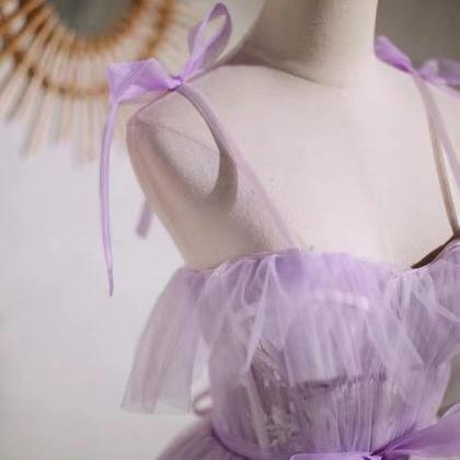 Straps Tulle Chic Party Dress, Beautiful Purple..