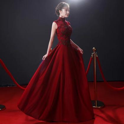 High Neck Formal Party Dress, Red Prom Dress