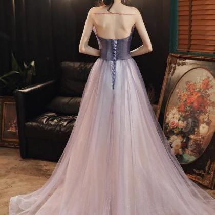Strapless Tulle Party Dress, Glitter Purple Prom..