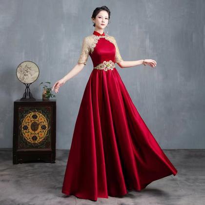 Halter Neck Satin Party Dress, Formal Red Prom..