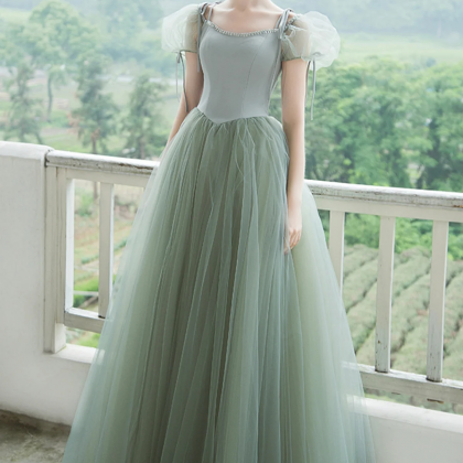 Fairy Green Tulle Short Sleeve Prom Cute..