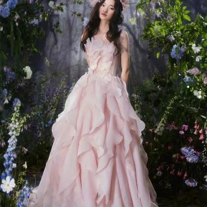Luxury Sweet Flower Long Prom Dress,pink Party..