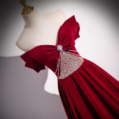 Off Shoulder Long Prom Dress, Red Evening Dress..