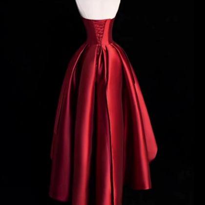 Sweetheart Neck Satin Prom Dress,strapless Red..