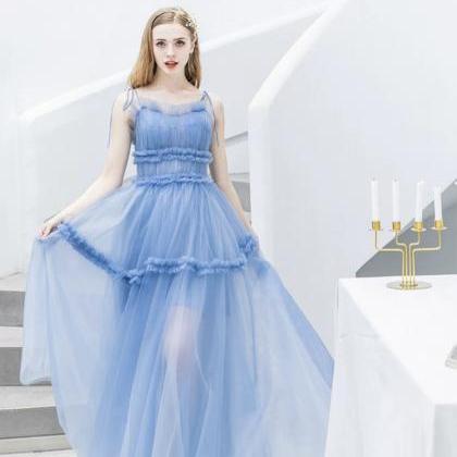 Spaghetti Strap Party Dress Blue Prom Dress Cute..