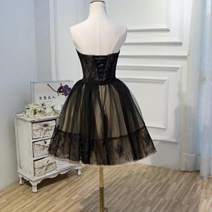 Black Tulle And Champagne Short Party Dress..