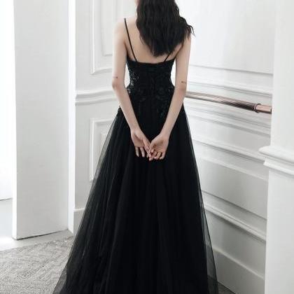 Spaghetti Strap Evening Dress Black Long Prom..