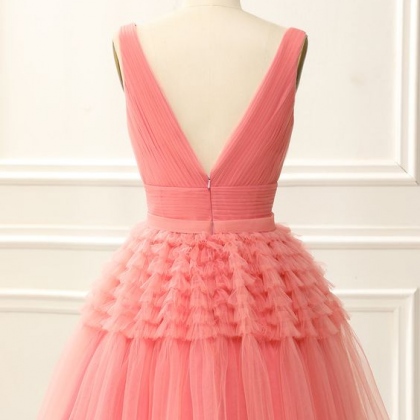 Beautiful Pink Halter V Neck Cocktail Dress Homecoming Dress