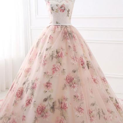 Vacation Elegant Flowers Print Ruffle Strapless Ball Gown Dresses(3 Colors) main image 0