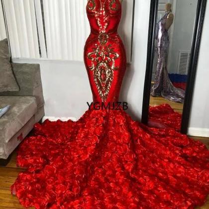 Red Long Sequin Evening Mermaid Dress,Sexy Red Prom Dress Y1907 main image 0