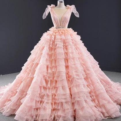 Pink Ruffled Layered Ball Gown Wedding Dress on Luulla