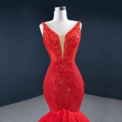 Classy Red Mermaid Long Sleeves Evening Dress Y6704 main image 0
