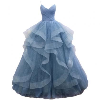 Stunning Blue Layered Tulle Spaghetti Strap Gown on Luulla