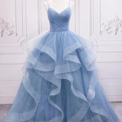 Stunning Blue Layered Tulle Spaghetti Strap Gown on Luulla