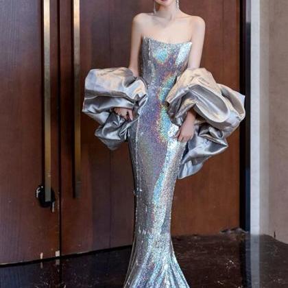 Red Strapless Sequin Gown with Sculpted Sheath Silhouette