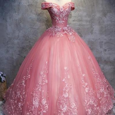 Pink dresses, shoulder gowns, long gowns, party dresses,