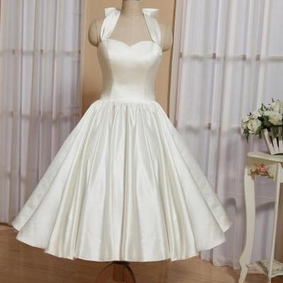 Halter neck prom dress, white homecoming dress, satin party dress, formal dress cute mini dress,custom made
