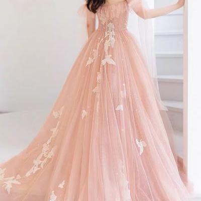 New,off shoulder prom dress,fairy party dress,dream evening dress with applique,custom made