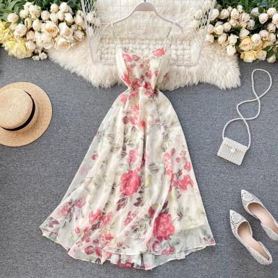 Holiday style, sexy backless ,spaghetti strap long dress, fairy printed dress