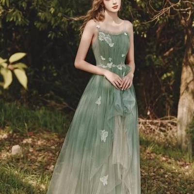 Green bridesmaid dresses, fairy spaghetti strap dresses,Custom made