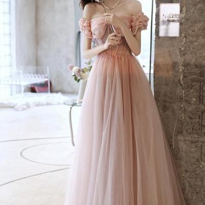 Off shoulder evening dress, new style, summer, pink temperament socialite noble dress,Custom Made