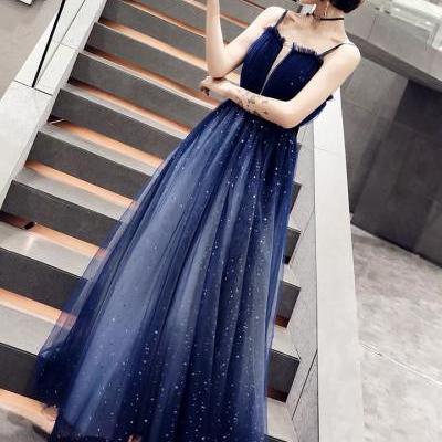 noble shiny dress,elegant dress, socialite stars navy blue dress,Custom Made