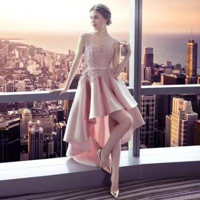 Summer, short pink dress, elegant high low party dress, homecoming dress,Custom Made