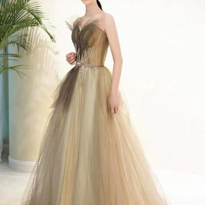 Noble, champagne party dress, strapless prom dress ,Custom made