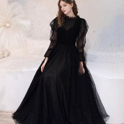 Light luxury lady dress, new style, long sleeve black evening dress, elegant formal dress,custom made