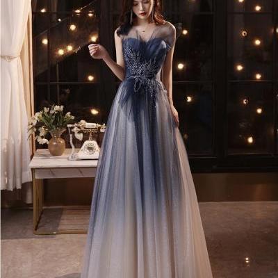 Star blue party dress, strapless prom dress,custom made