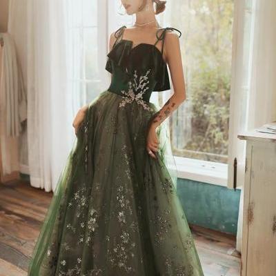 Fairy prom dress, green dream dress, halter regal dress,custom made