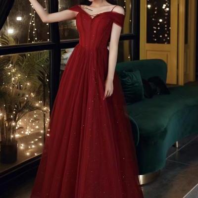New style, temperament, burgundy halter dress, long charming evening dress,custom made