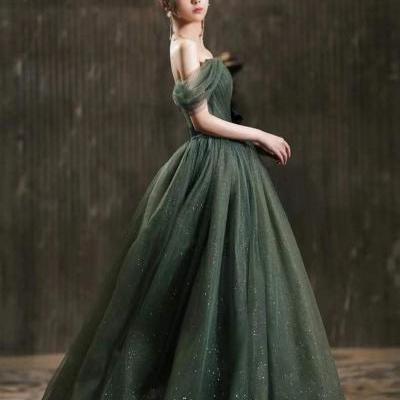New, green prom dress,off-shoulder fairy party dress, fresh class dress,custom made