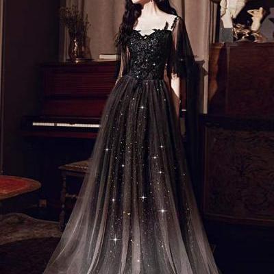 Shiny evening dress, black prom dress,custom made