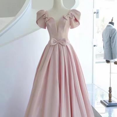 New , cute prom dress, pink party dress, bubble sleeve birthday dress,Custom made