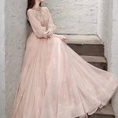 High-neck evening dress, elegant princess dress, socialite prom dress,Custom made