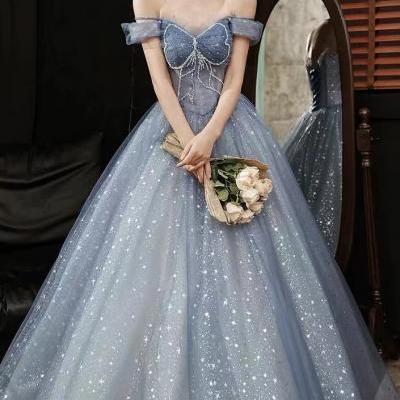 Class evening dress, blue fairy prom dress, princess party dress,Custom made