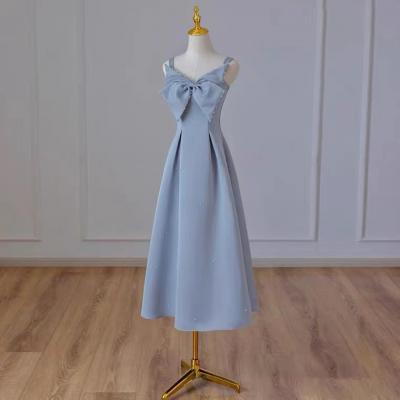 Spaghetti strap party dress,cute birthday dress, blue midi dress,custom made