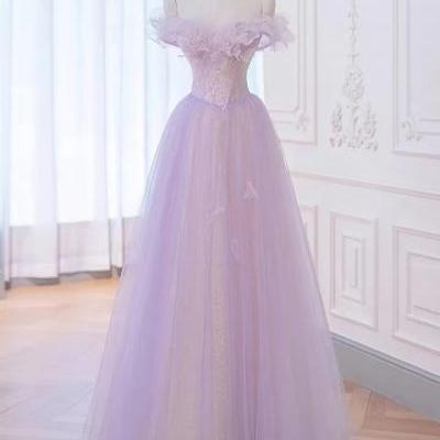 Purple prom dress, off shoulder evening dress,Dream party dress,romantic birthday dress,Custom made