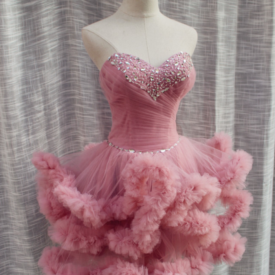 Pink prom dress, sexy party dress,strapless evening dress with bead, cute homecoming dress,sweet graduation dress,Custom made