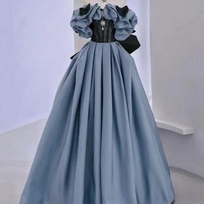 Sky blue evening dress,luxury party dress, satin prom dress,princess prom dress,custom made