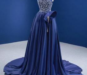 Dark Blue Beaded Gown (M)