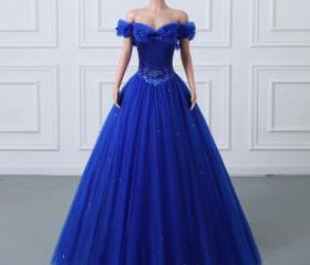 2934 Royal Blue Off-Shoulder Tulle Dress