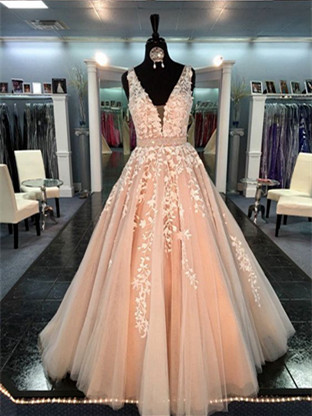 Custom Made Evening Dress Champagne Prom Dresses,ball Gown Prom Gowns,lace Prom Dresses,tulle Appliques Party Dress