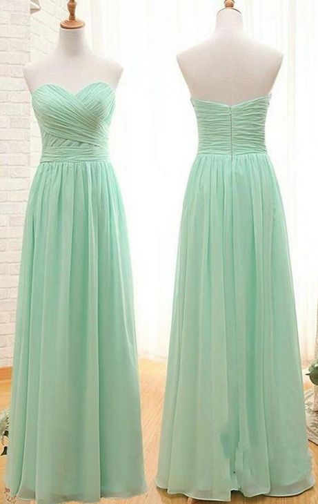 Green Bridesmaid Dresses, Long Bridesmaid Dresses, Simple Sweetheart Long Chiffon Mint Green Bridesmaid Prom Dresses