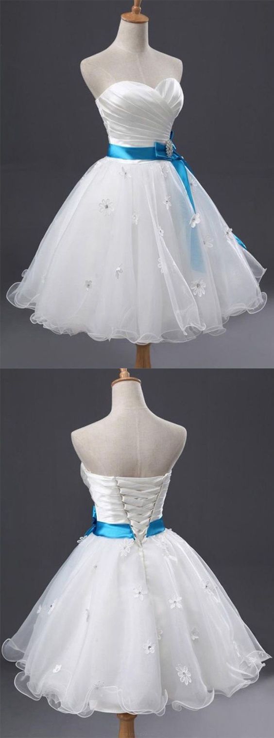Belt/sash/ribbon White Prom Homecoming Dresses Outstanding Short Sweetheart Sleeveless Criss-cross Dresses