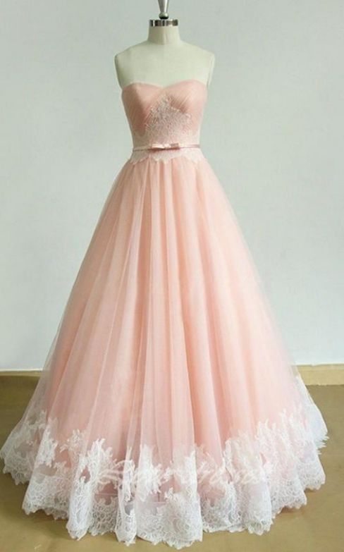 Lace Prom Dresses, Pink Ball Gown Prom Dresses, Long Pink Prom Dresses, Real Beautiful Handmade Strapless Long Pink Lace Prom Dresses