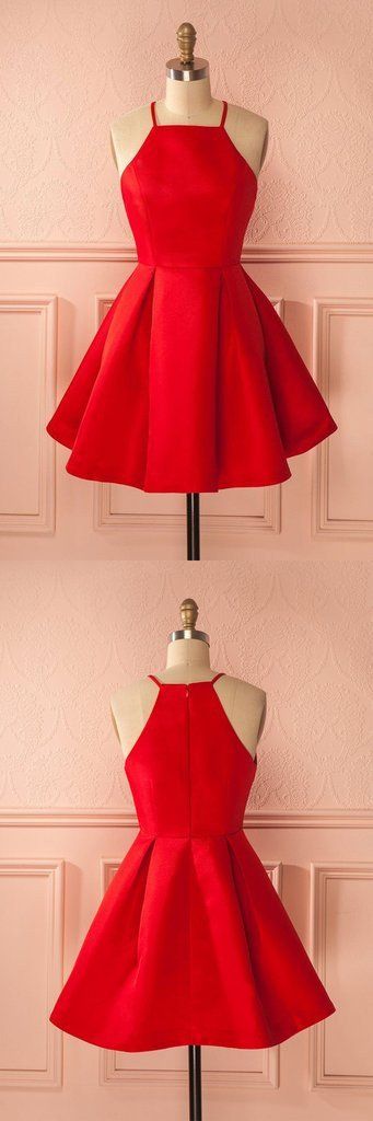 Red Homecoming Dress, Short Prom Dresses Halter Neck Prom Dress