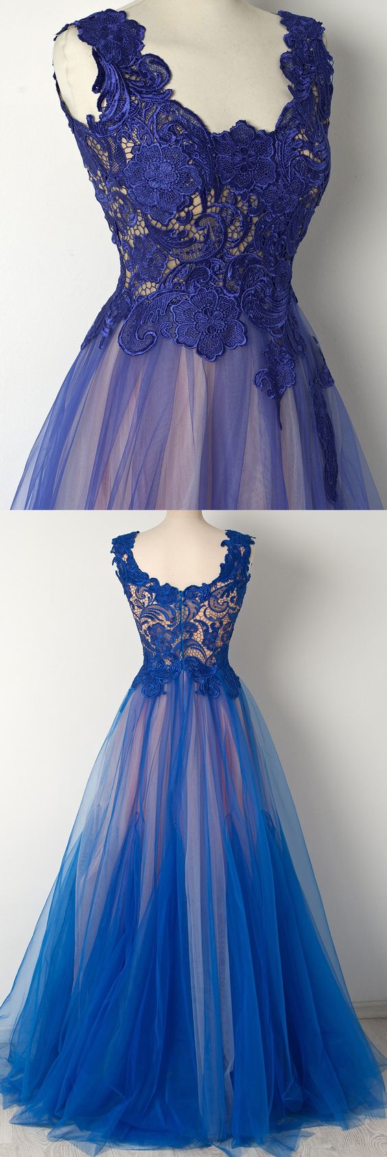 Royal Blue Evening Dresses, Long Evening Dresses, Lace Chic Prom Dresses Sexy Square Long Prom Dress/evening Dress