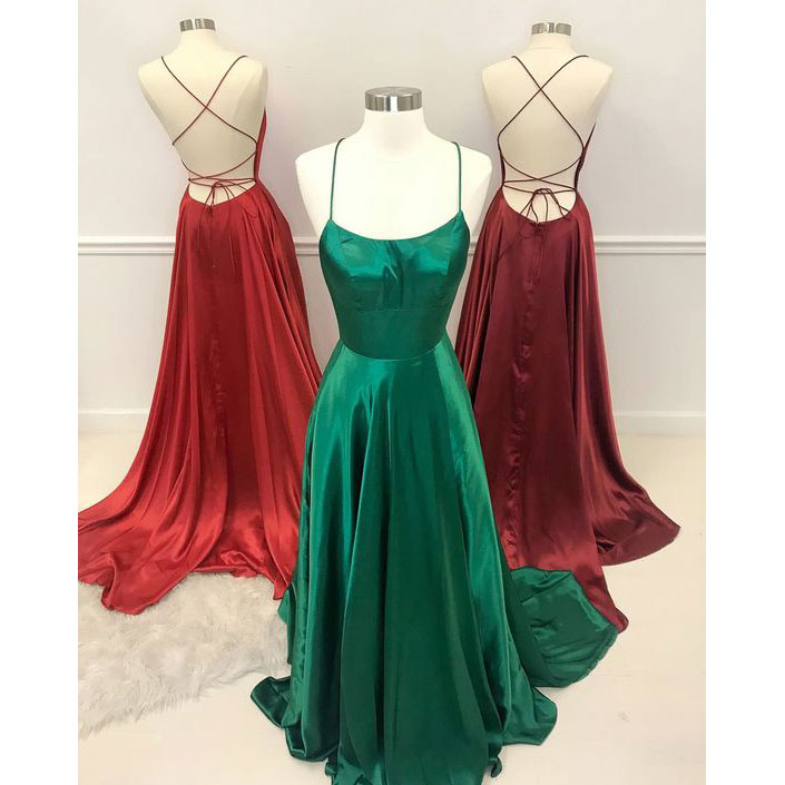 Sexy Red/green/burgundy Long Criss Cross Prom Dresses